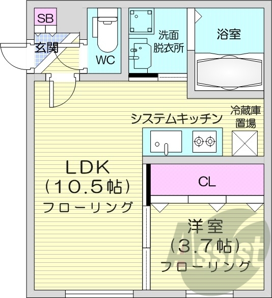 1LDK、エアコン、システムキッチン、ネット無料