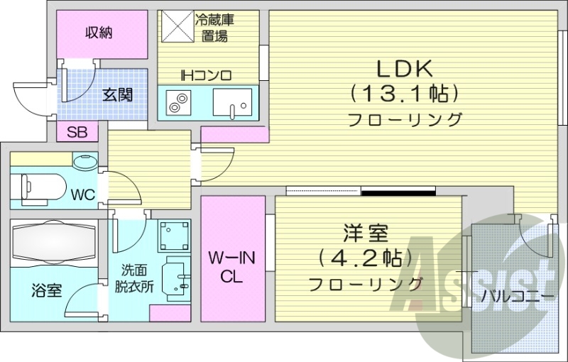 1LDK、都市ガス、浴室乾燥、追い焚き、エアコン