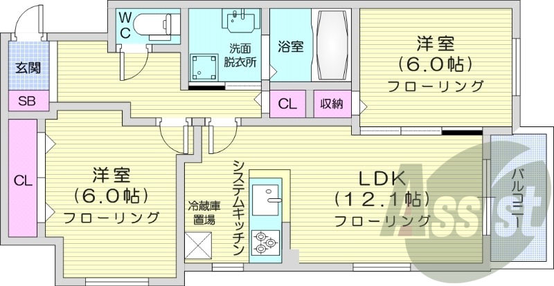 2LDK、エアコン、浴室乾燥機、追い炊き、モニターホン