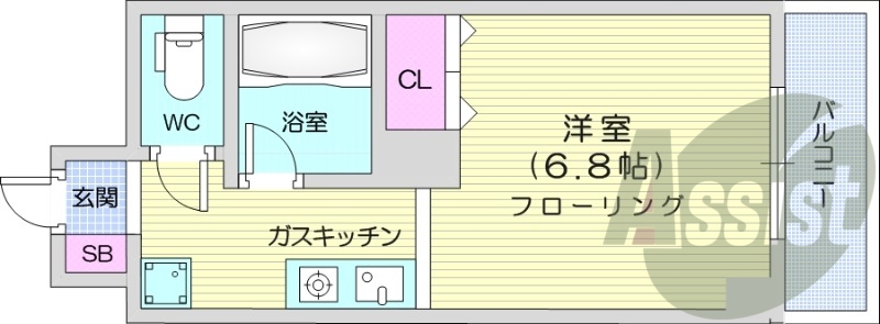 1K、オートロック、都市ガス、ガス暖房、