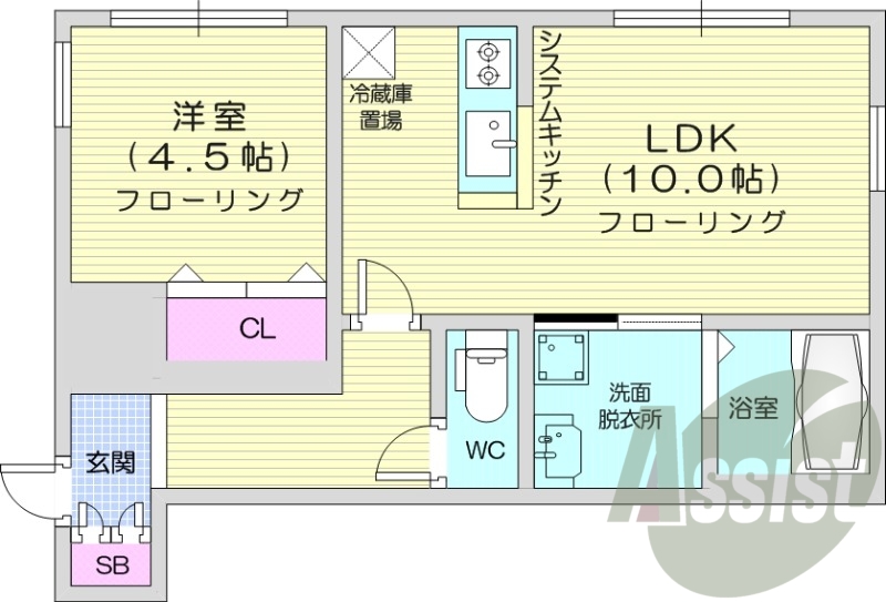 1LDK、都市ガス、システムキッチン、エアコン