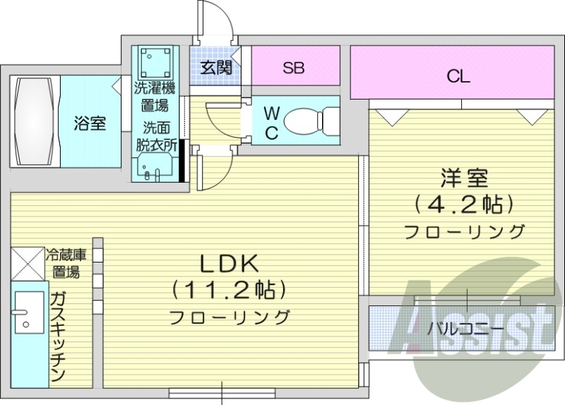 1LDK、エアコン、モニタ付インターホン、洗髪洗面化粧台