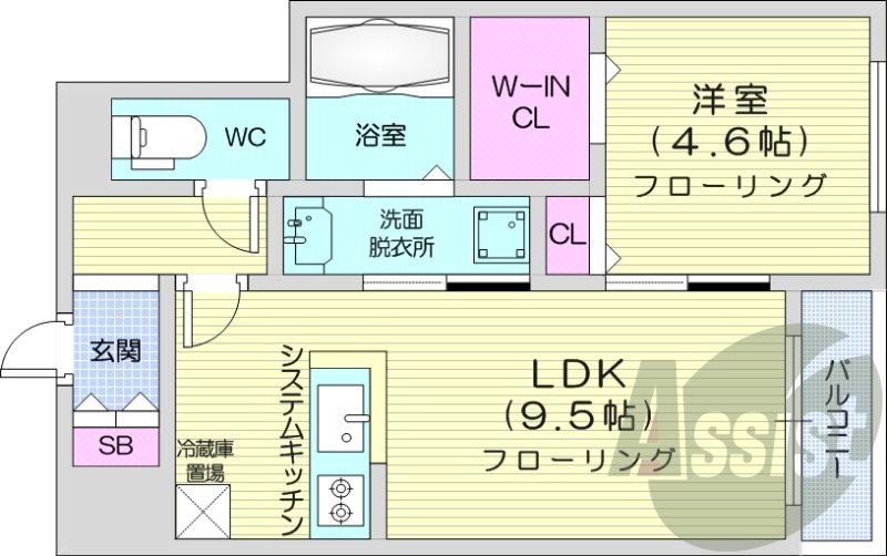 1LDK、都市ガス、システムキッチン、エアコン