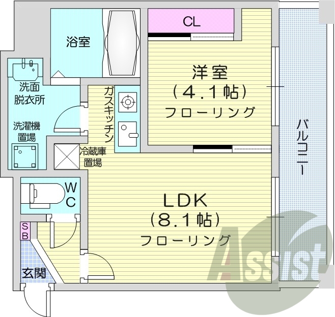 1LDK、エアコン、浴室乾燥機、ガスキッチン、灯油暖房