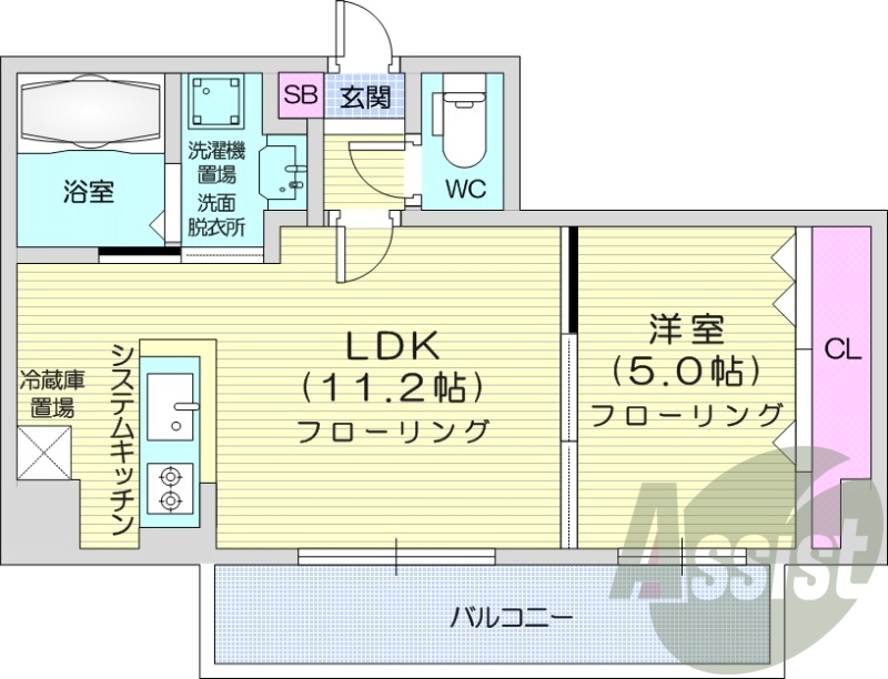 1LDK、クローゼット、最上階、都市ガス、エアコン
