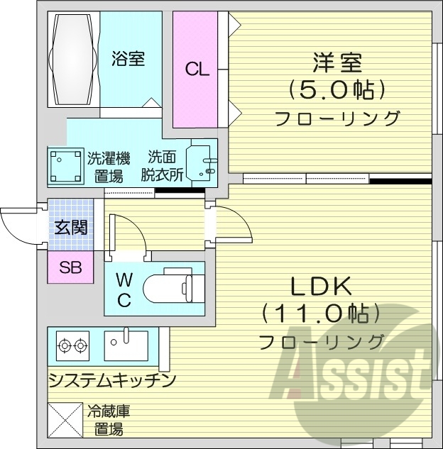1LDK、エアコン、都市ガス、オートロック