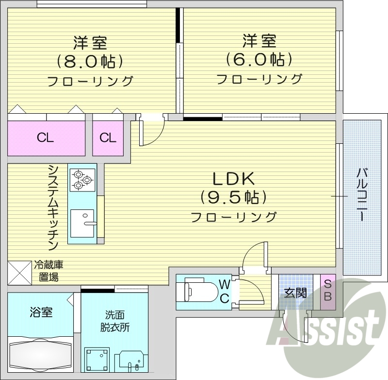 2LDK、エアコン、独立洗面台、灯油暖房、ガスキッチン