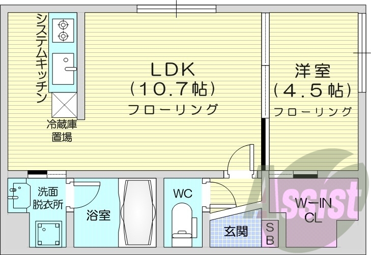 1LDK、ウォークインクローゼット、都市ガス