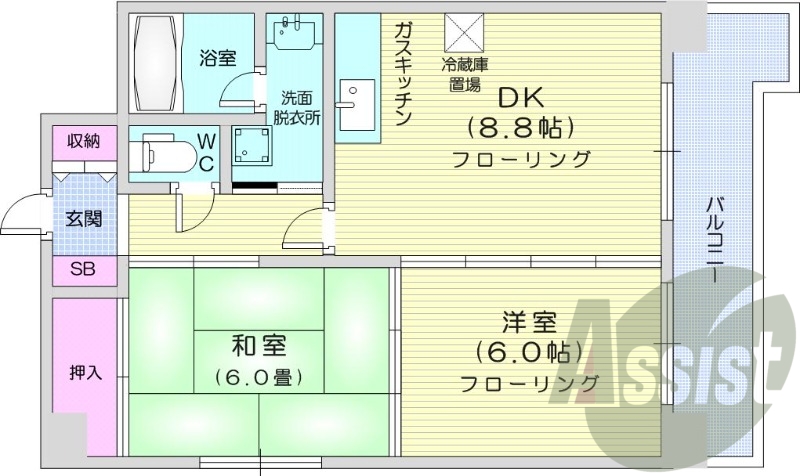 2DK、ウォシュレット、シャンプードレッサー