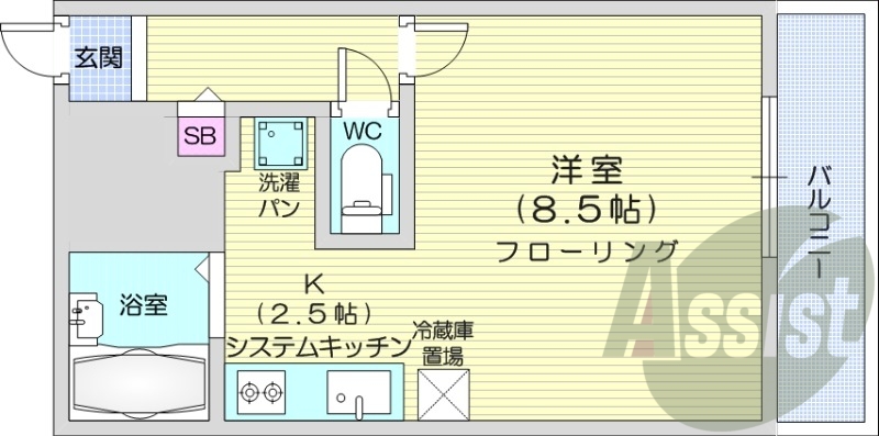 1K、オートロック、ネット無料、エアコン
