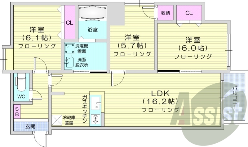 3LDK、トランクルーム、灯油暖房、オートロック
