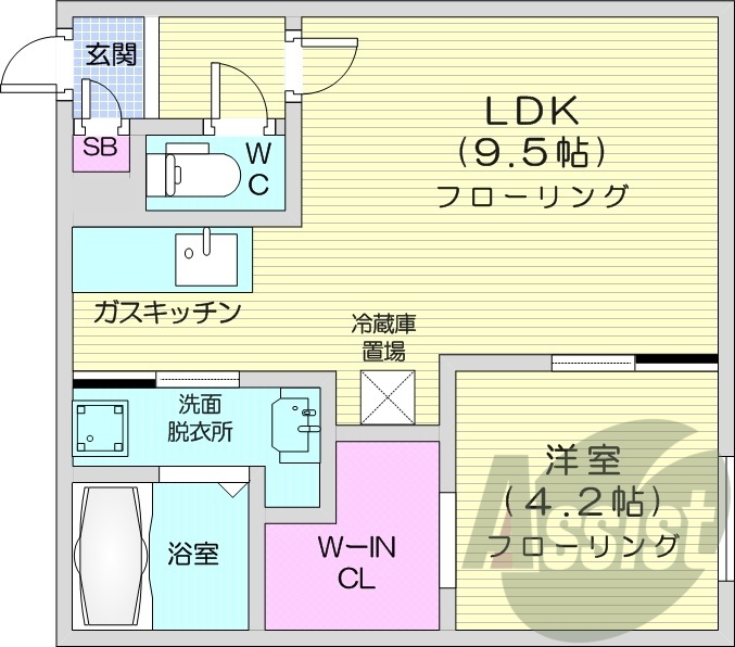 1LDK、エアコン、ガスリミット、システムキッチン