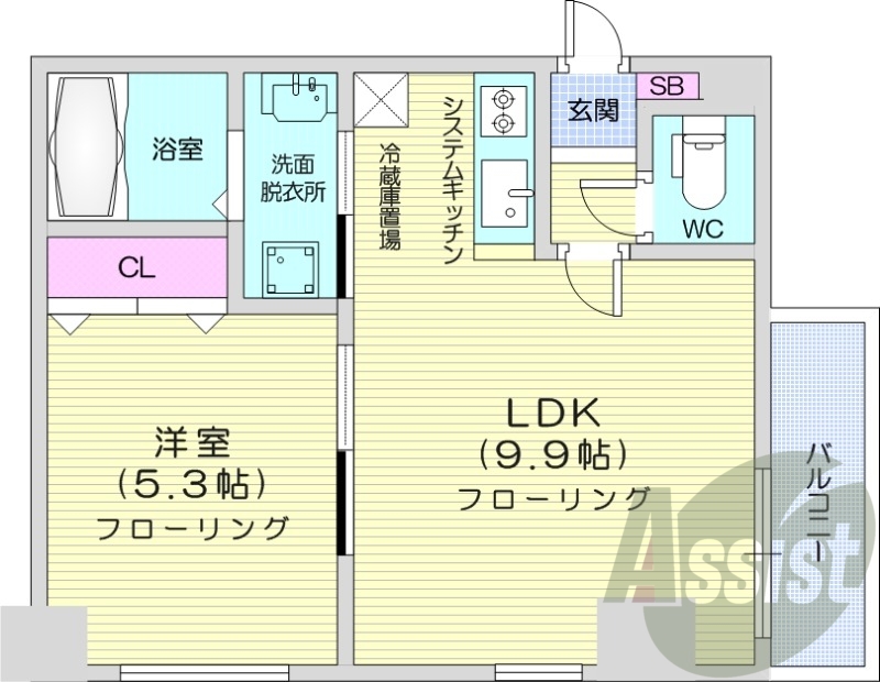 1LDK、エアコン、灯油暖房、ネット無料、システムキッチン