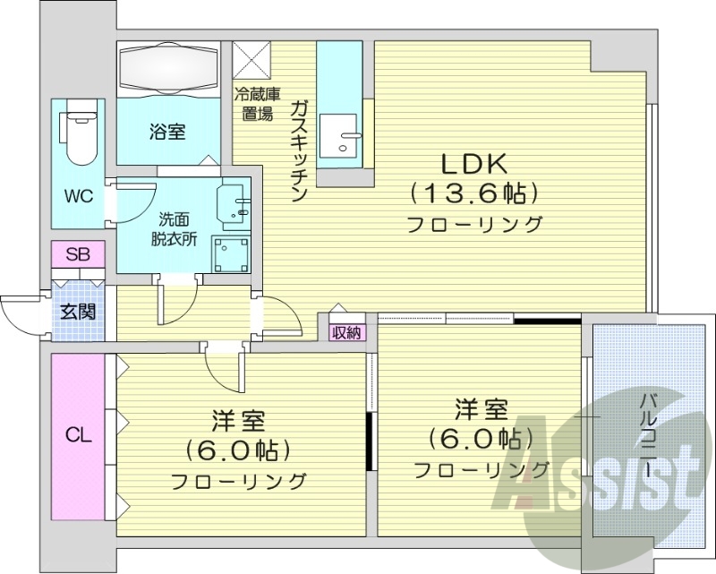 2LDK、エアコン、独立洗面台、ネット無料