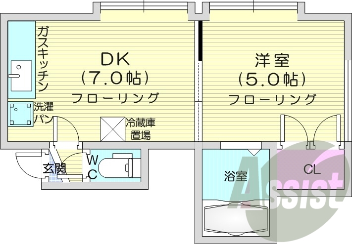 1DK、灯油暖房、バストイレ別、モニターホン