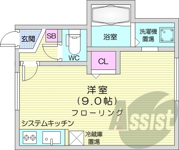 1R、バス・トイレ別、ウォシュレット、システムキッチン