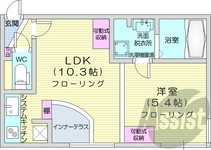1LDK、オール電化、オートロック、ネット使用料無料
