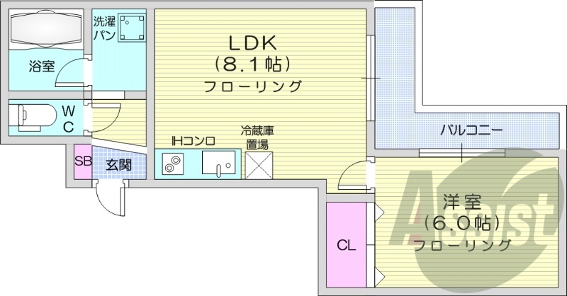 1LDK、収納、バストイレ別、洗面脱衣所、オール電化