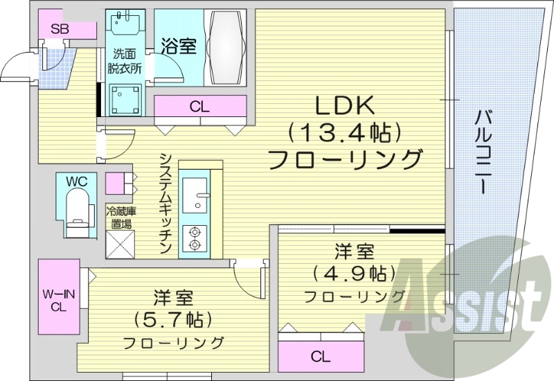 2LDK、都市ガス、ネット無料、エアコン、オートロック