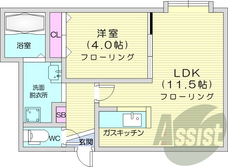1LDK、エアコン、灯油暖房、オートロック