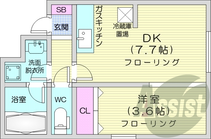 1DK、独立洗面台、バストイレ別、ガスリミット