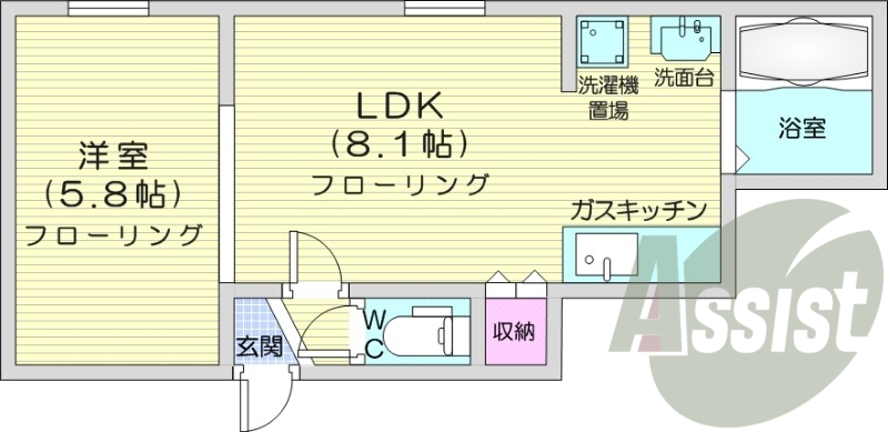 1LDK、バストイレ別、ネット無料、灯油暖房