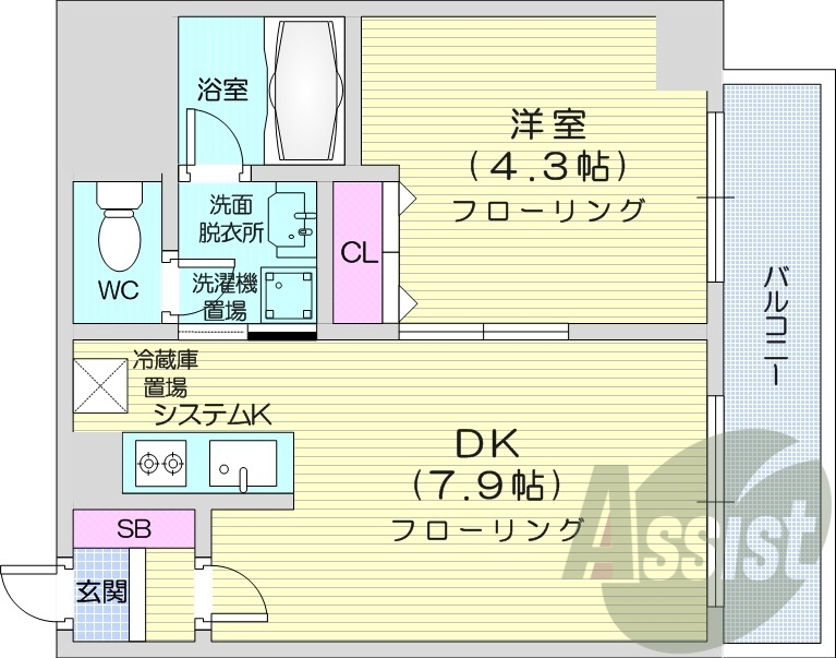 1DK、システムキッチン、エアコン、シャンプードレッサー