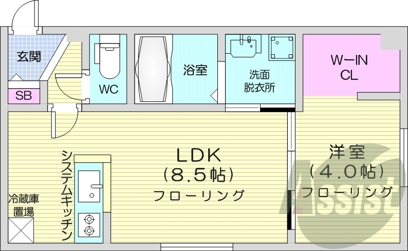 1LDK、エアコン、浴室乾燥機、ペット飼育可能