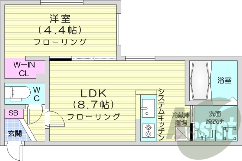 1LDK、エアコン、浴室乾燥機、ペット飼育可能