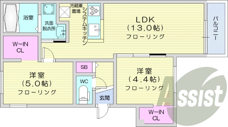 2LDK、エアコン、浴室乾燥機、ペット飼育可能
