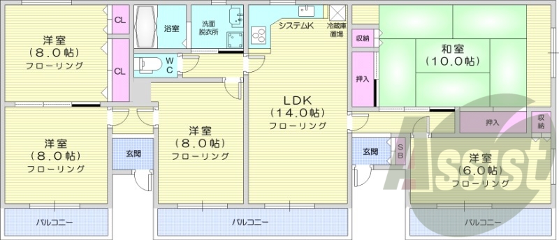 5LDK、オール電化、バストイレ別、独立洗面台