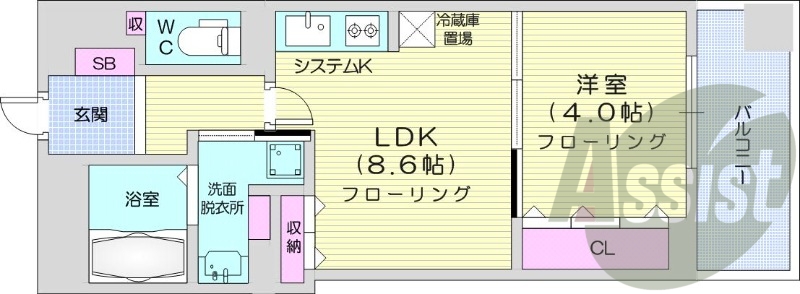 1LDK、都市ガス、ネット無料、追い焚き、浴室乾燥、床暖房