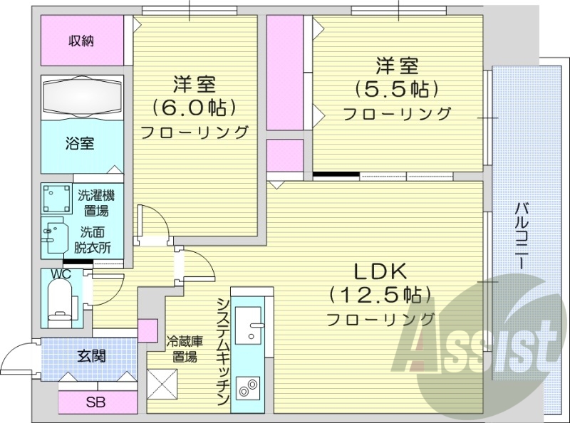 2LDK、角部屋、宅配BOX、収納、都市ガス