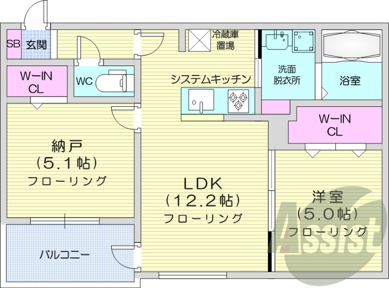 2LDK、都市ガス、エアコン、浴室乾燥機