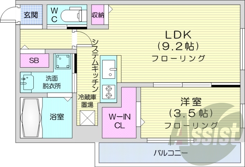 1LDK、都市ガス、エアコン、浴室乾燥機