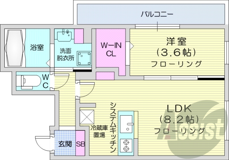 1LDK、都市ガス、エアコン、浴室乾燥機