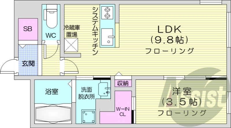 1LDK、都市ガス、エアコン、浴室乾燥機