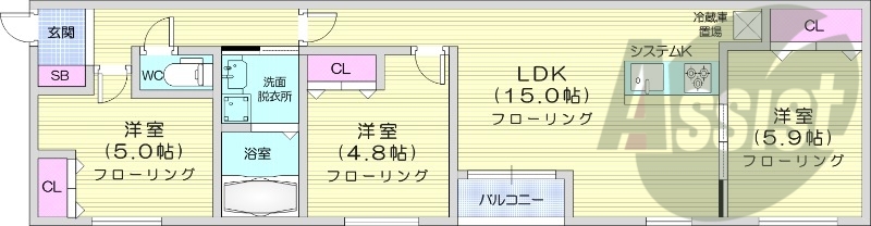 3LDK、エアコン、追い焚き、浴室乾燥機