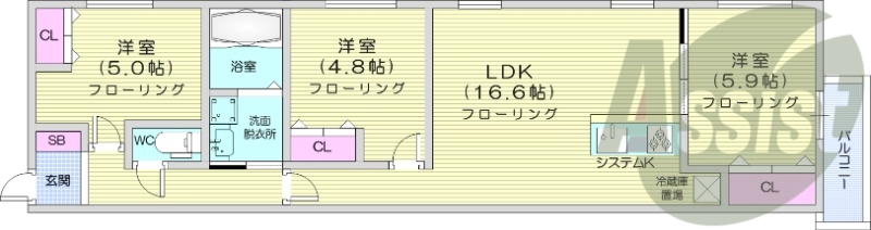 3LDK、エアコン、追い焚き、浴室乾燥機