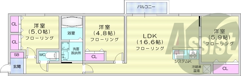 3LDK、エアコン、追い焚き、浴室乾燥機