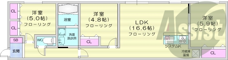 3LDK、エアコン、追い焚き、浴室乾燥機