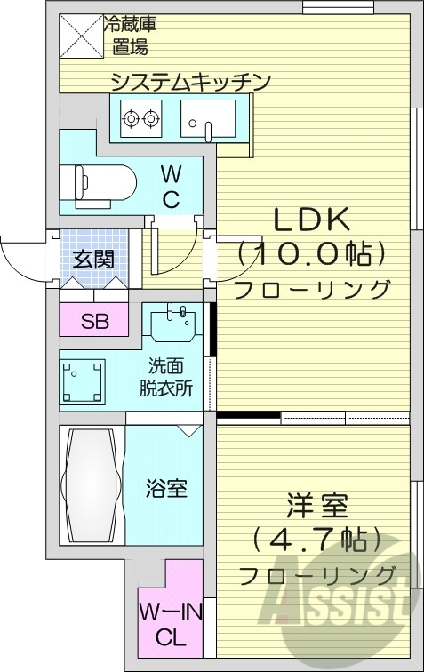 1LDK、エアコン、ガスリミット、システムキッチン