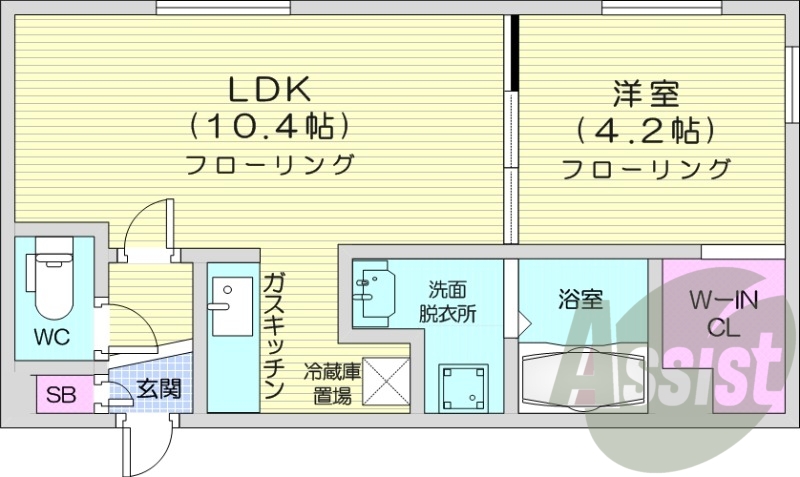 1LDK、エアコン、ガスリミット、システムキッチン