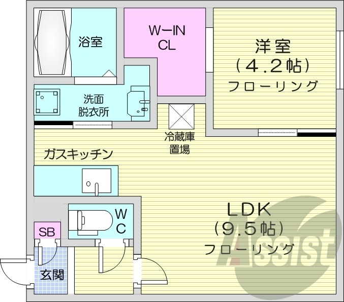 1LDK、エアコン、ガスリミット、システムキッチン