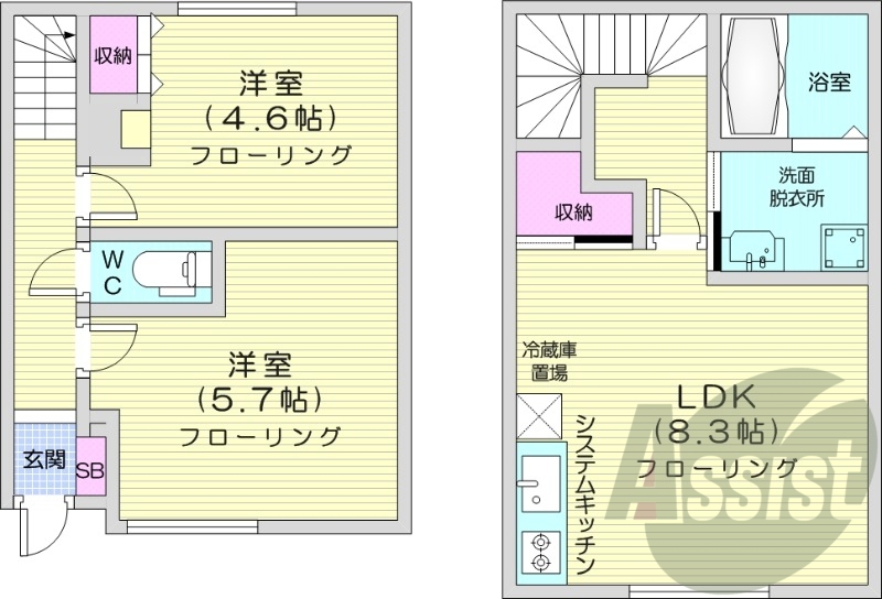2LDK、エアコン、追い焚き、システムキッチン
