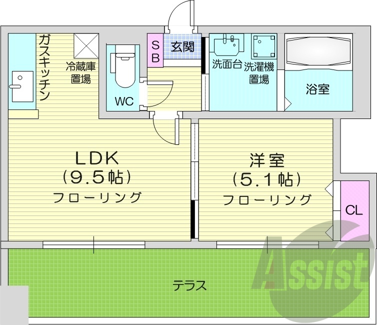 1LDK、オートロック、独立洗面台、インターネット無料