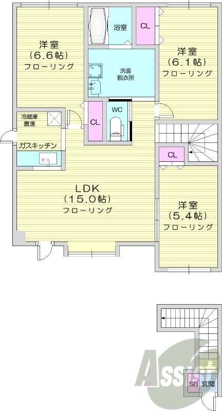 3LDK、浴室乾燥機、灯油暖房、バストイレ別