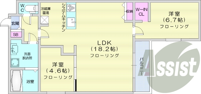 2LDK、エアコン、システムキッチン、ネット無料