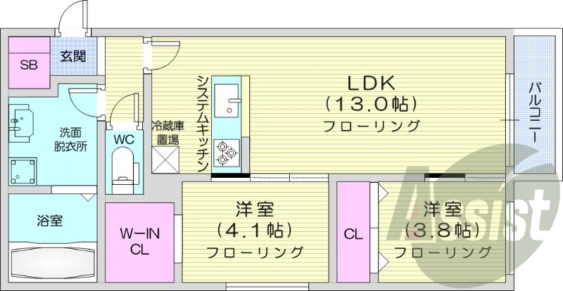 2LDK、エアコン、追い焚き、システムキッチン