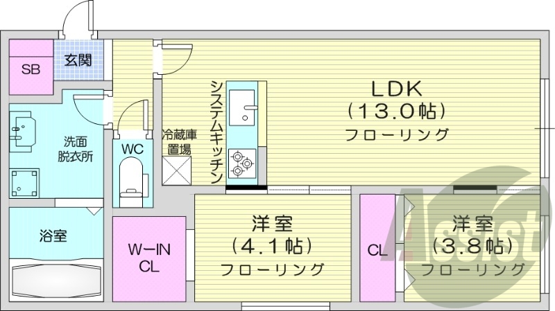 2LDK、エアコン、追い焚き、システムキッチン
